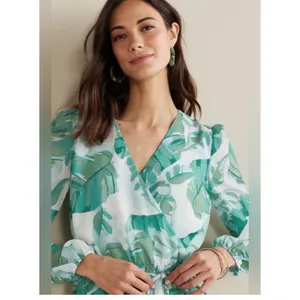 Soft Surroundings Kaia Maxi Dress Large Palm Print Flowy Faux Wrap Effortless thumbnail 3