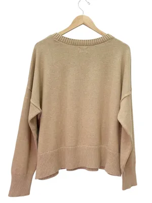 Lands’ End Drifter Sweater Sz XL 18 Tan Cotton Oversized Crewneck Coastal thumbnail 3