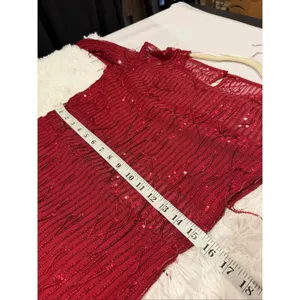 Lulu’s Sheer Fascination Sheer Mesh Sequin Fringe Maxi Dress in Burgundy Red Lar thumbnail 5