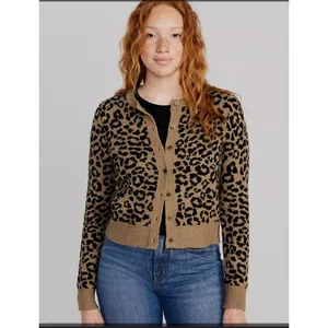 Old Navy SoSoft Cheetah Cardigan Sweater Womens S Brown Cropped Animal Retro thumbnail 2