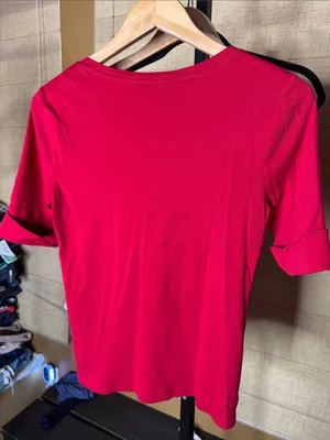 Lauren Ralph Lauren Red Stretch Cotton Elbow Sleeve V-Neck Tee Medium thumbnail 8