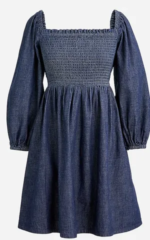 J. Crew Puff Sleeve Denim Mini Dress Denim Blue Size XXS NEW thumbnail 1