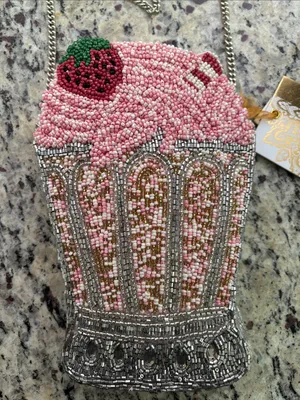 Made in India Beaded Pink and Silver Strawberry Milkshake Crossbody Bag thumbnail 1