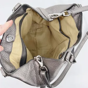 Cole Haan XL‎ Silver Pebbled Leather Satchel Hobo Shoulder Bag Crossbody Strap thumbnail 8
