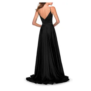 La Femme Black Long Satin Prom Gown Dress with Side Slit Full Skirt Size 0 NWT thumbnail 2