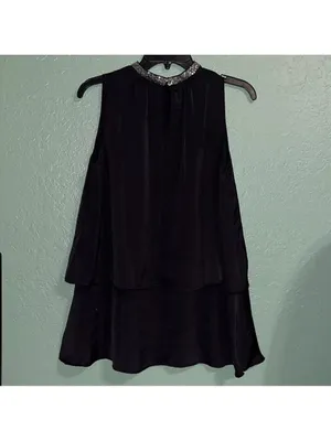 Vintage Black modest sleeveless top with sequin sparkly collar • evening wear thumbnail 4