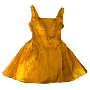 NWT Micas Satin Puff Hem Sleeveless Mini Dress Size‎ S Yellow Ochre thumbnail 4