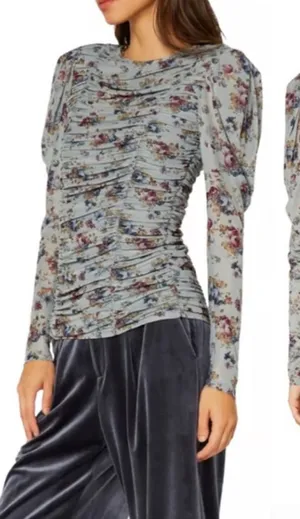 Anthropologie Current Air Women's Floral Ruched Long Sleeved‎ Mesh Blouse Small thumbnail 1