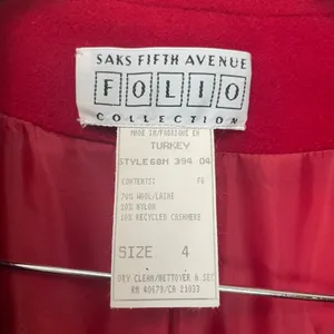 Vintage Saks Fifth Avenue Wool Blazer Nylon Cashmere Red Folio‎ Collection Women thumbnail 7