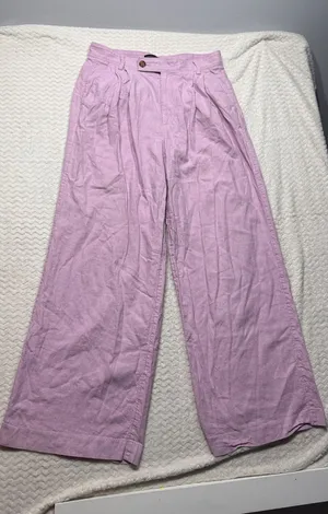 Banana Republic Pink Lavender Linen Wide Leg Pleated Pants Size 8 High Rise thumbnail 1