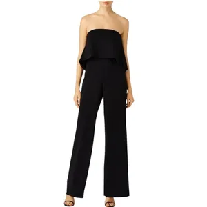 NWT DO+BE Black Strapless Overlay Front Ruffle Wide Leg Jumpsuit Black Size M thumbnail 12