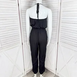 SHEIN Surplice Halter Top‎ Jogger Leg Jumpsuit Black Small thumbnail 6