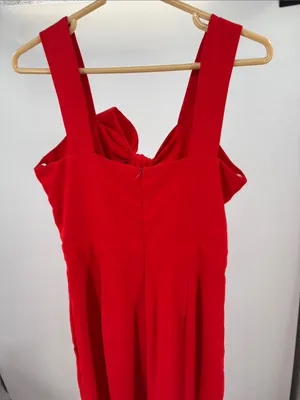 entro Vibrant Red Jumpsuit wide leg new bow cut out holiday M event party HOCO thumbnail 3