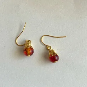 3/$20 Red and Yellow Dual Crystal Ornate Gold Plated Dangling Drop Earrings thumbnail 2