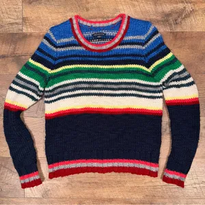 American Eagle Outfitters Colorful Wool-Blend Striped Knit Sweater Grandpa Core thumbnail 6