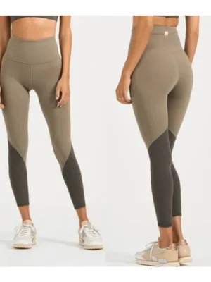 Vuori High Rise Colorblock Studio Leggings Light Oregano Green medium thumbnail 2