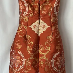 Free People Gorgeous Burnt Orange Brocade Strapless Mini Dress **Size 0** 🔥🔥 thumbnail 4