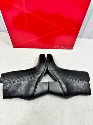 AEROSOLES Vitality Black Leather Ankle Booties with Stitch Detail Size 7 thumbnail 9