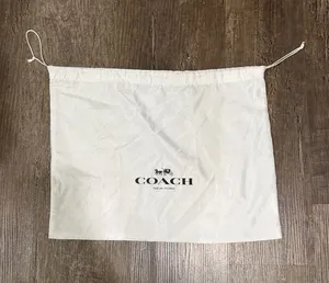 Coach White Drawstring Storage Pouch with Black Logo thumbnail 1