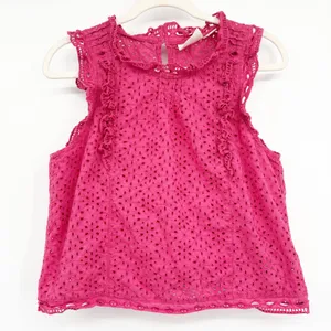 Maeve Anthropologie Womens Feminine Raspberry Eyelet Ruffle Tilly Blouse Size 8‎ thumbnail 2