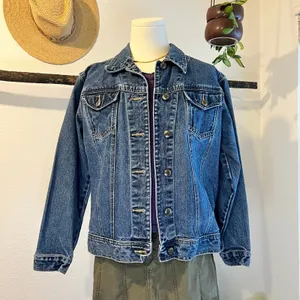 90's St. John's Bay Blue 100% Dark Wash Cotton Denim Boxy Jacket Size Medium thumbnail 9