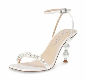 Betsey Johnson SB-Jacy Ivory Pearl-Embellished Ankle Strap Heels size 7.5 thumbnail 1