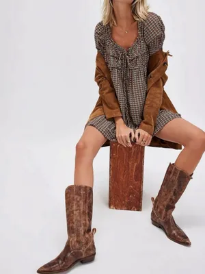 Free People Women’s Star Dip Mini Dress in Black Brown Combo Retro Babydoll Sz M thumbnail 10
