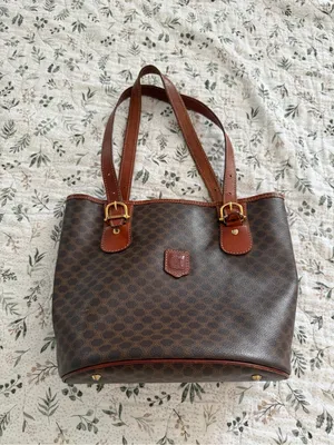 Celine Macadam Triomphe Vintage Tote Bucket Bag Brown Coated Canvas Purse thumbnail 8