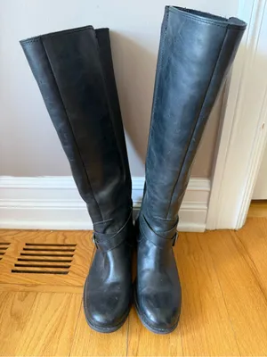 Sperry Black Leather Knee-High Heeled Boots thumbnail 1