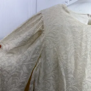 Vintage cream lace embroidered hem lined‎ long puff sleeve cottagecore dress M thumbnail 3