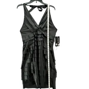 Scarlett Nite Y2K Halter Dress 14 Black Satin Tiered Ruffled Cocktail Retro HOCO thumbnail 10