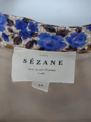 Sézane Bohemia Dress Women’s FR 44 US 12 Blue Floral Silk Blend Mini Cottagecore thumbnail 4