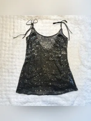 NWT LULUS Women Beachside Stunner Black Sequin Swim Cover-Up Size Medium thumbnail 5