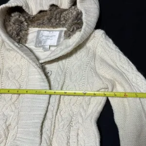 Vtg Y2k American‎ Eagle Cream Cableknit Hooded Sherpa Lined Zip Up Jacket Size M thumbnail 5