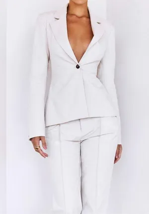 House Of CB Mistress Rocks Beige White Open Back Lace Up Suit blazer Jacket Top Blouse Shirt thumbnail 3