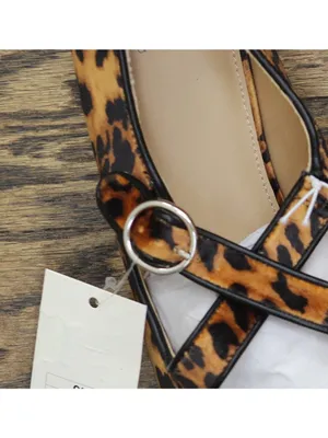 NWT A New Day Velvet Flats with Crisscross Buckle Leopard Brown Multi 9.5M thumbnail 10