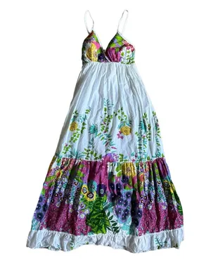 Pink Apple Womens Size Small Maxi Dress Spaghetti Strap Floral Boho thumbnail 1