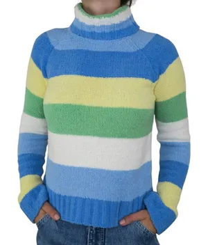 Vintage 90s Energie Striped Chenille Turtleneck Sweater thumbnail 1