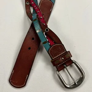 Fossil Leather Braided StuddedTricolor Boho Western Belt Size 32-36 thumbnail 5