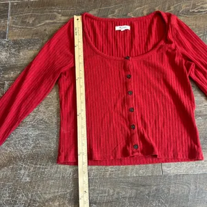 Madewell Scooped Neck Ribbed Cardigan Womens Large Red Academia Layer Y2K Preppy thumbnail 3