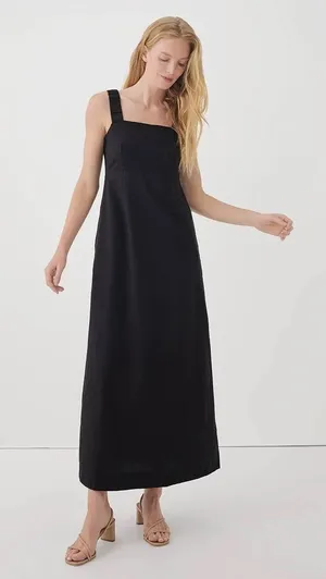 Pact Canopy Linen Blend Tank Dress Women Medium Black Smocked Maxi Lagenlook thumbnail 1