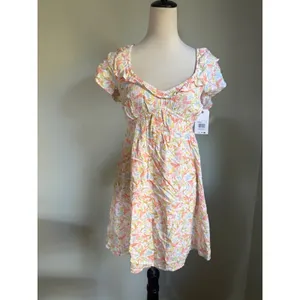 Billabong Enchant Me Floral Mini Dress Pink Yellow Blue Ruffle S resort dainty y thumbnail 2