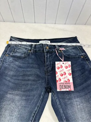 Love Soho Dark Blue Flare Jeans - Low Rise Stretch Size 5 NEW thumbnail 3
