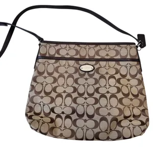 Coach Brown Tan Signature Canvas Crossbody Bag Handbag Purse Leather Trim thumbnail 2