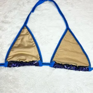 Royal Blue Sequin Triangle String Bikini Top Size Small thumbnail 7