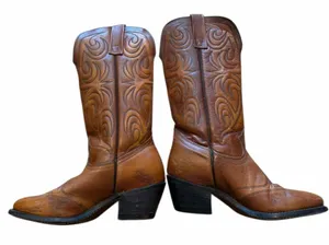 Womens Texas Brand Brown Leather Western Distressed Cowboy Boots 5.5 Made In USA thumbnail 2