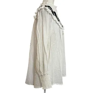 Free People Rose & Vines Embroidered Top White Black Floral Oversized Tunic M thumbnail 3
