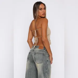 NWT White Fox Boutique Taking My Time Crochet Top Oat thumbnail 2
