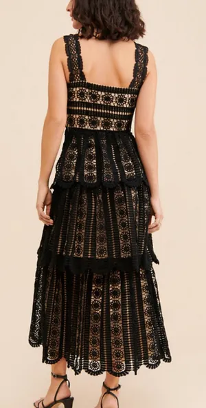 Saylor Krystyna Lace Black Crochet Tiered Maxi Dress Size: M thumbnail 1