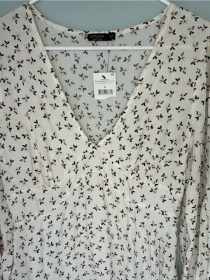Cotton On Floral Pepa V-Neck Long Sleeve Mini Dress Ditsy Pink Sand Small thumbnail 6